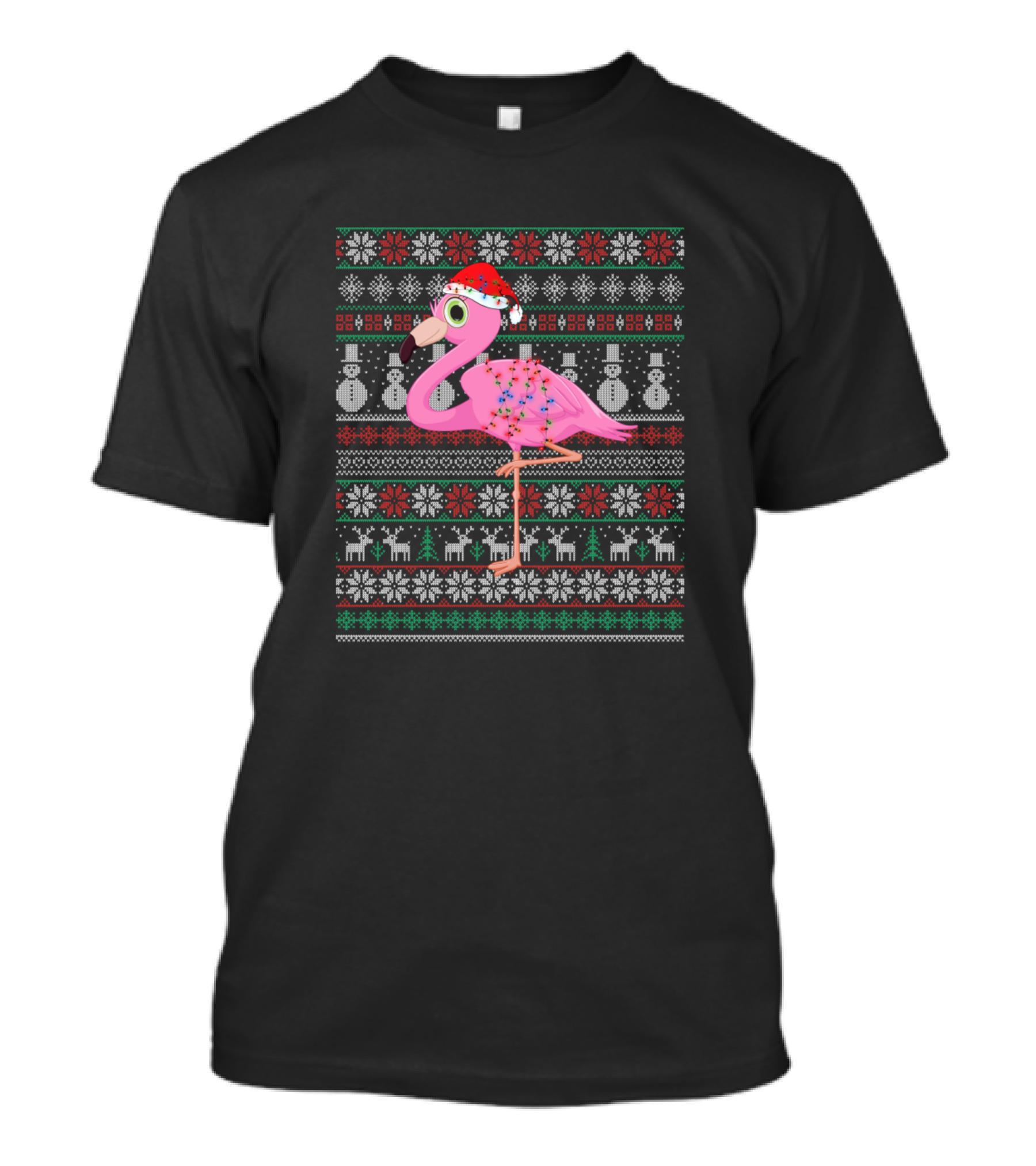 Flamingo Ugly Christmas Sweater With Santa Hat And Holiday T-Shirt