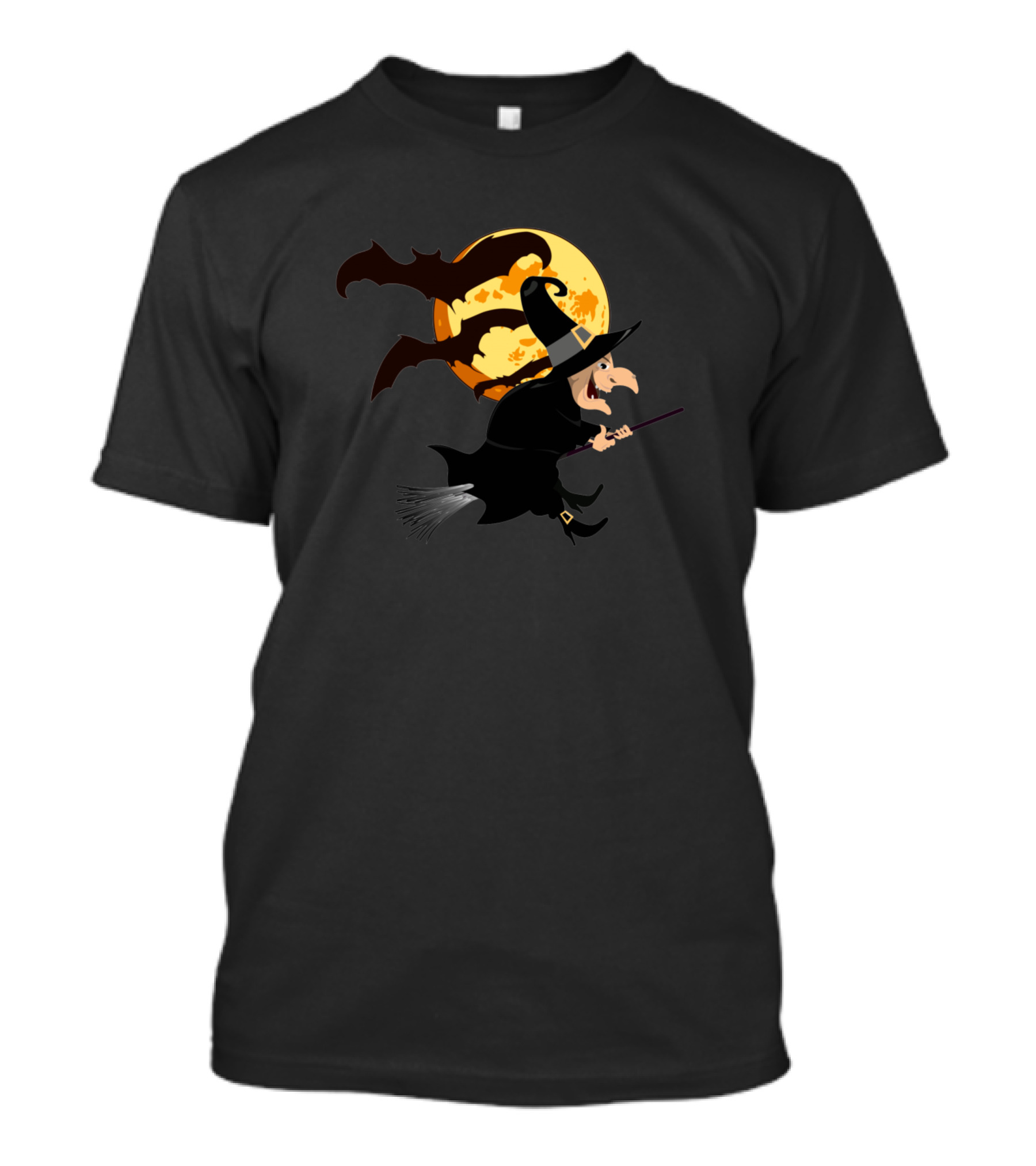 Funny Witches Flying Broomstick Full Moon Bats T-Shirt