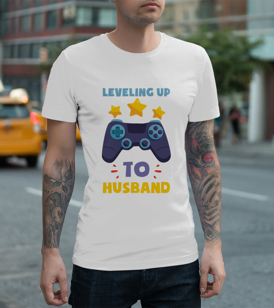 Leveling Up to Husband Gamer Controller Stars T-Shirt