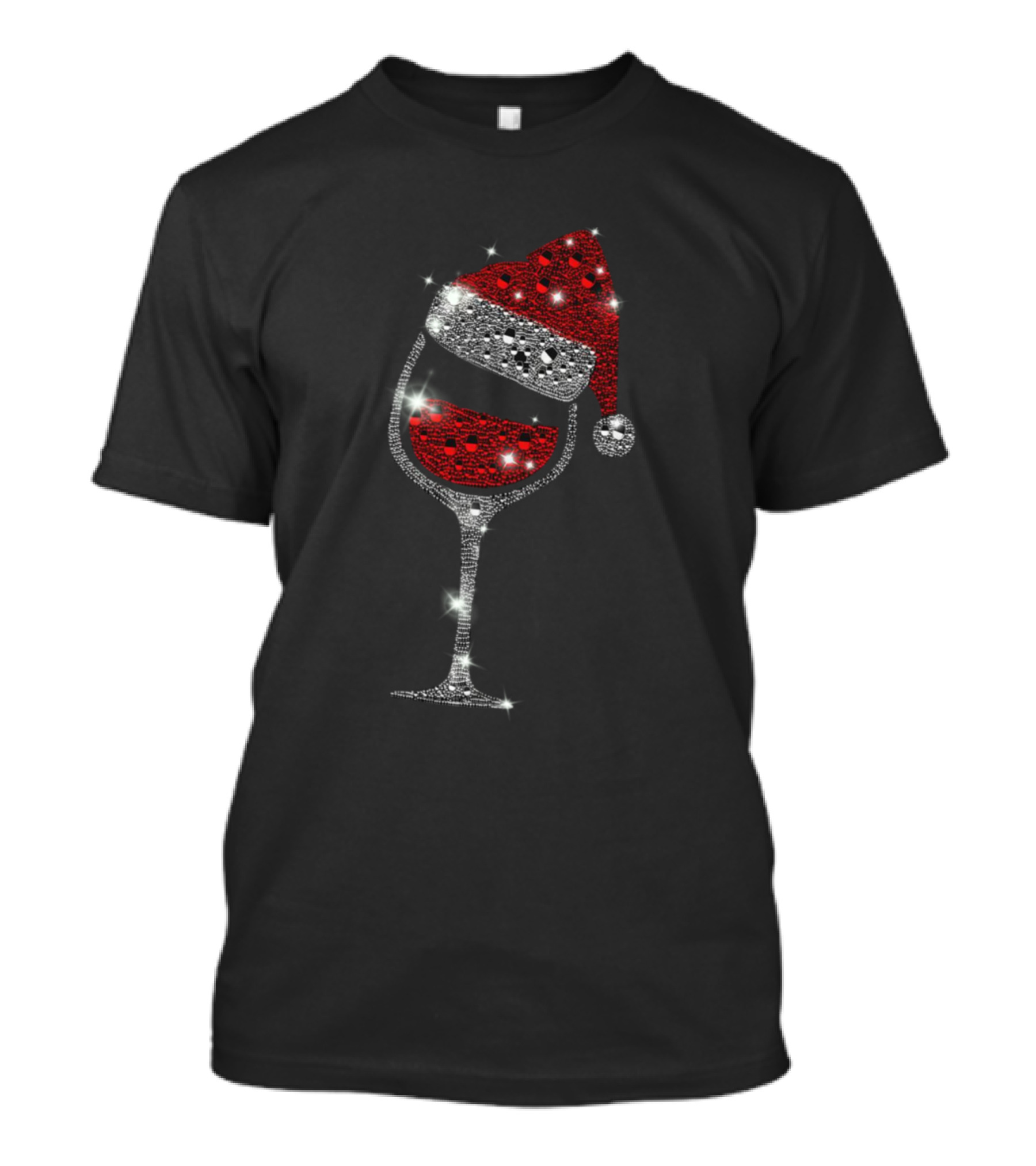 Glass Of Red Wine With Sparkling Santa Hat T-Shirt