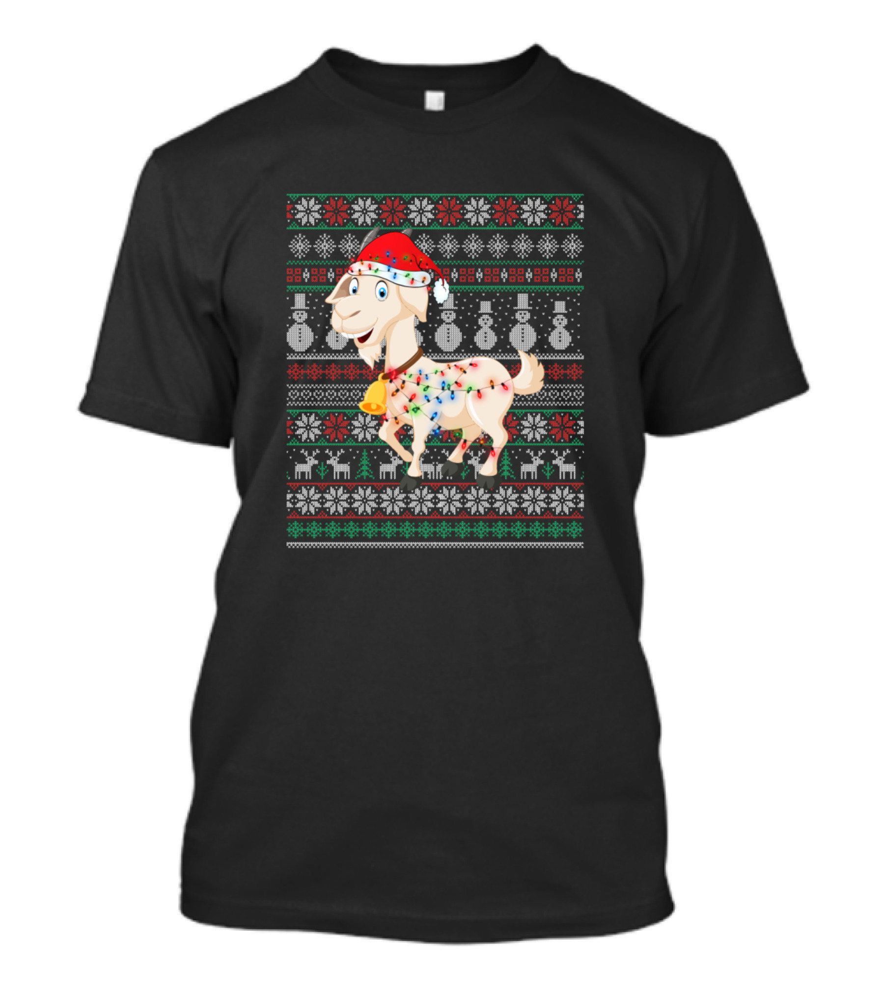 Goat Ugly Christmas Funny Xmas Lights Snowflakes Reindeer T-Shirt