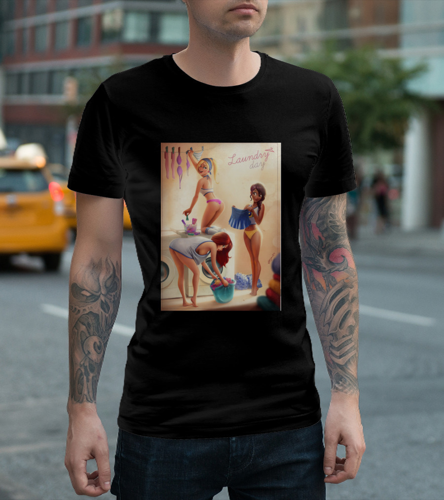 Laundry Day with Three Women in Lingerie T-Shirt