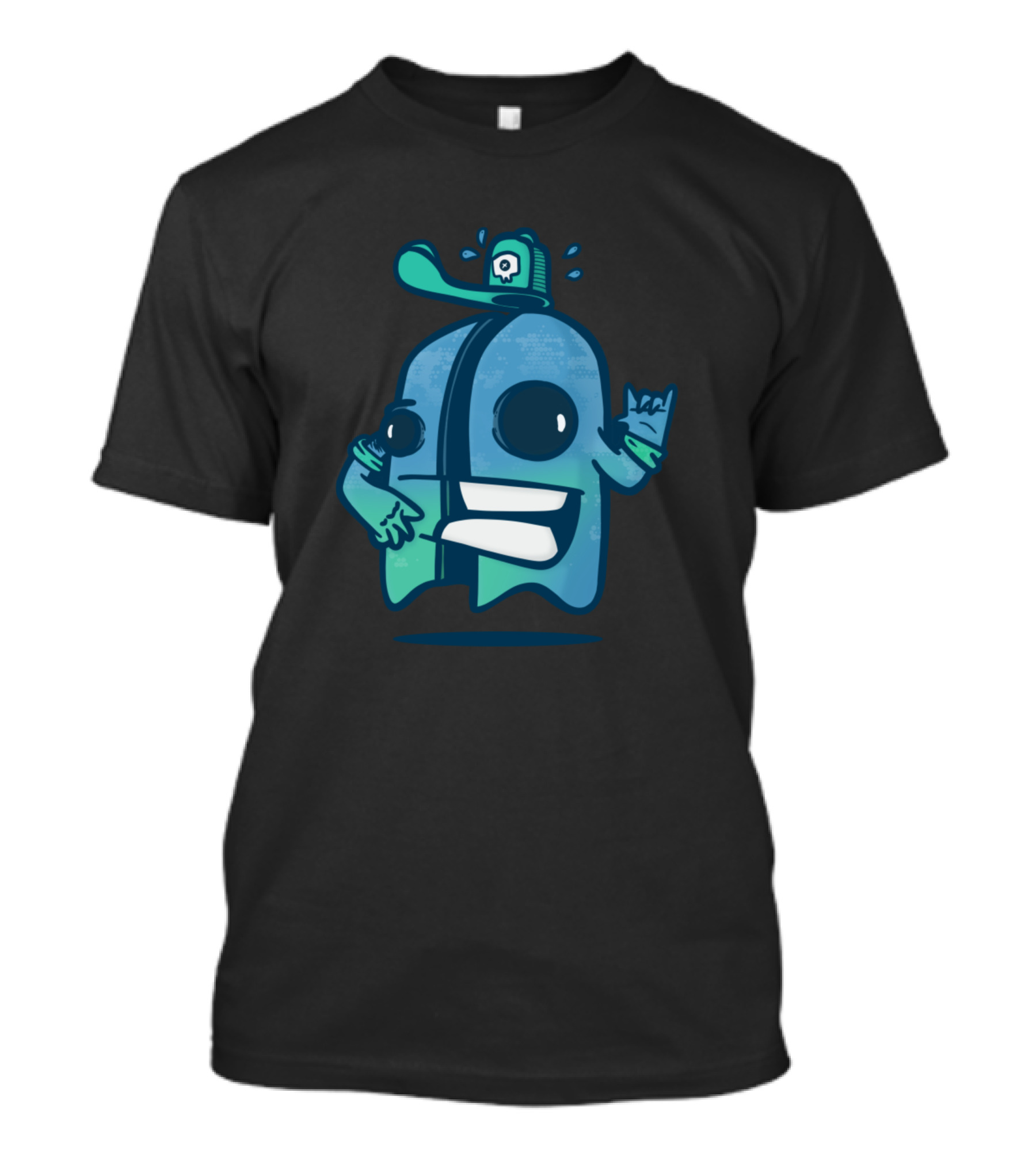 Little Ghost Cut In Half Cartoon With Baseball Cap And Peace Sign T-Shirt