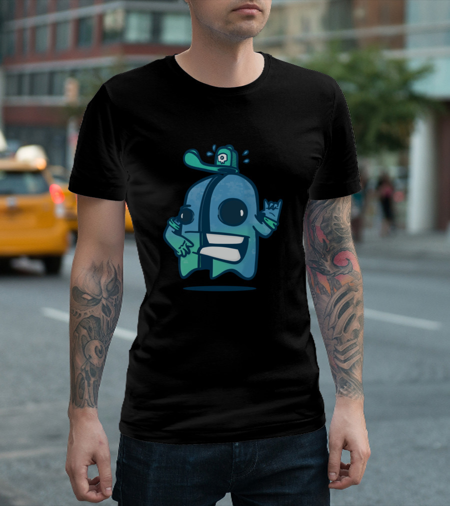 Little Ghost Cut In Half Cartoon With Baseball Cap And Peace Sign T-Shirt