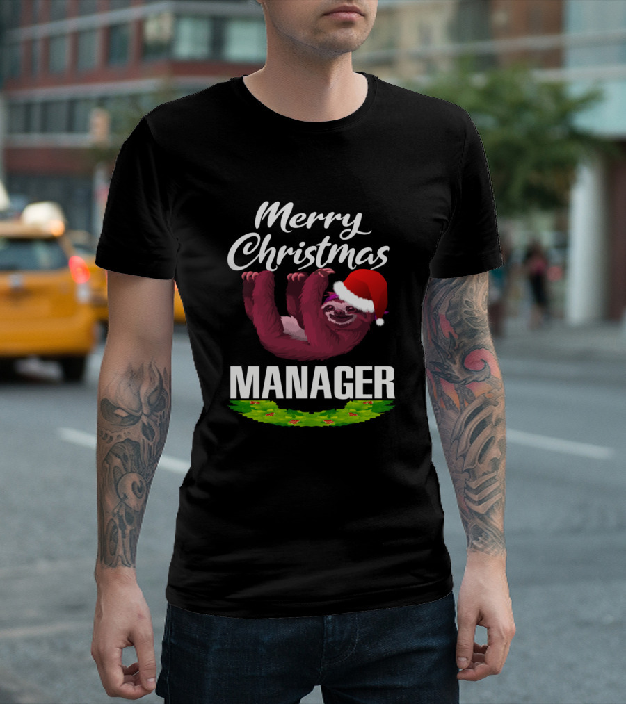 Merry Christmas Manager Sloth Santa Hat T-Shirt