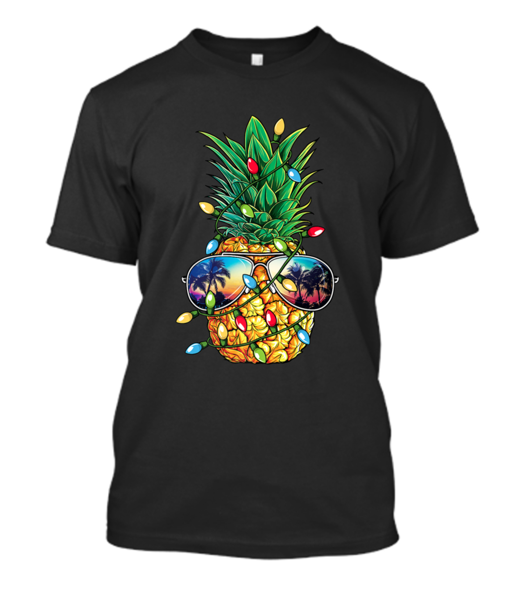 Pineapple Christmas Tree Lights With Sunglasses And Palm Reflection T-Shirt