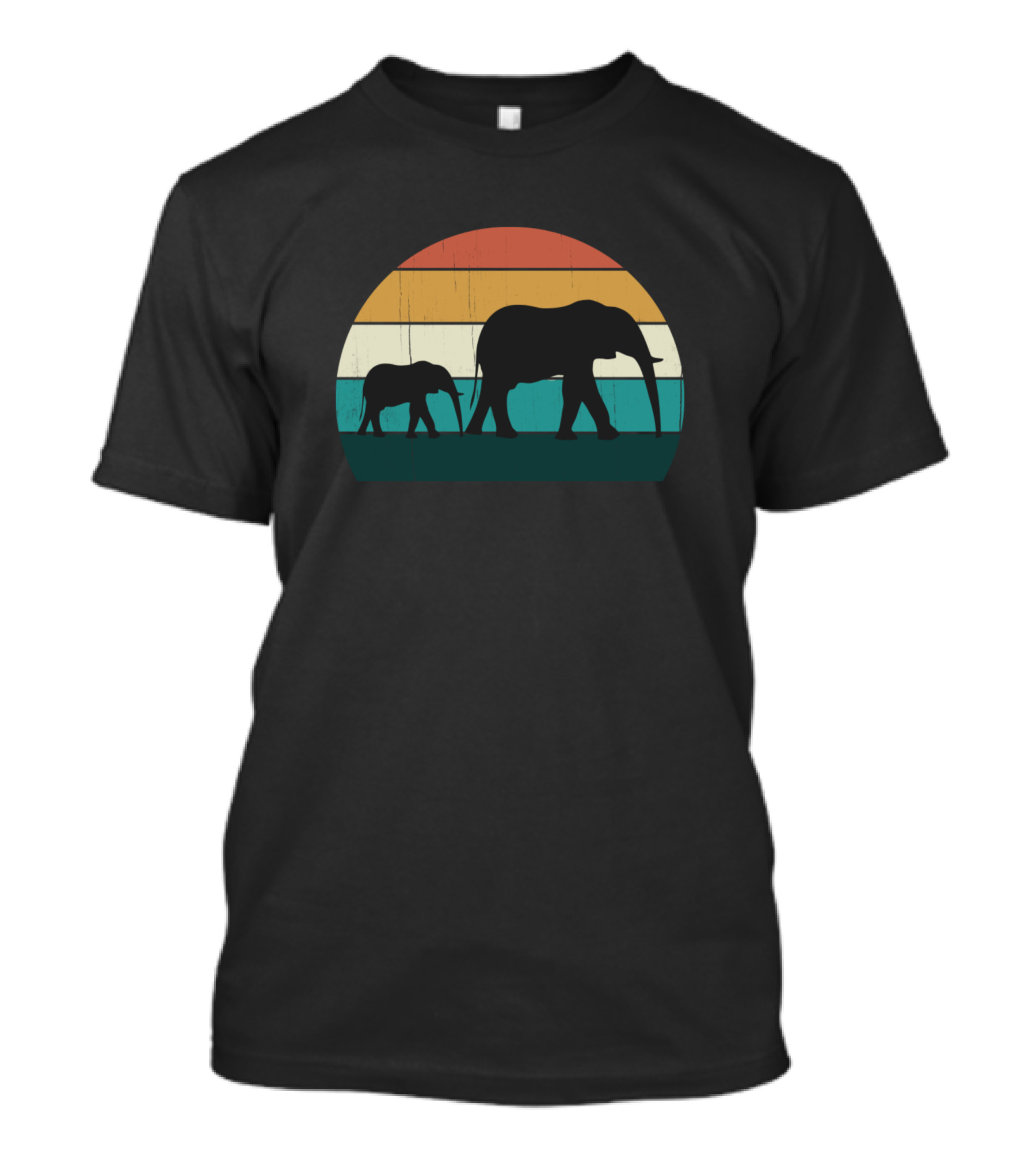 Retro Elephant And Baby Vintage Sunset African Landscape T-Shirt