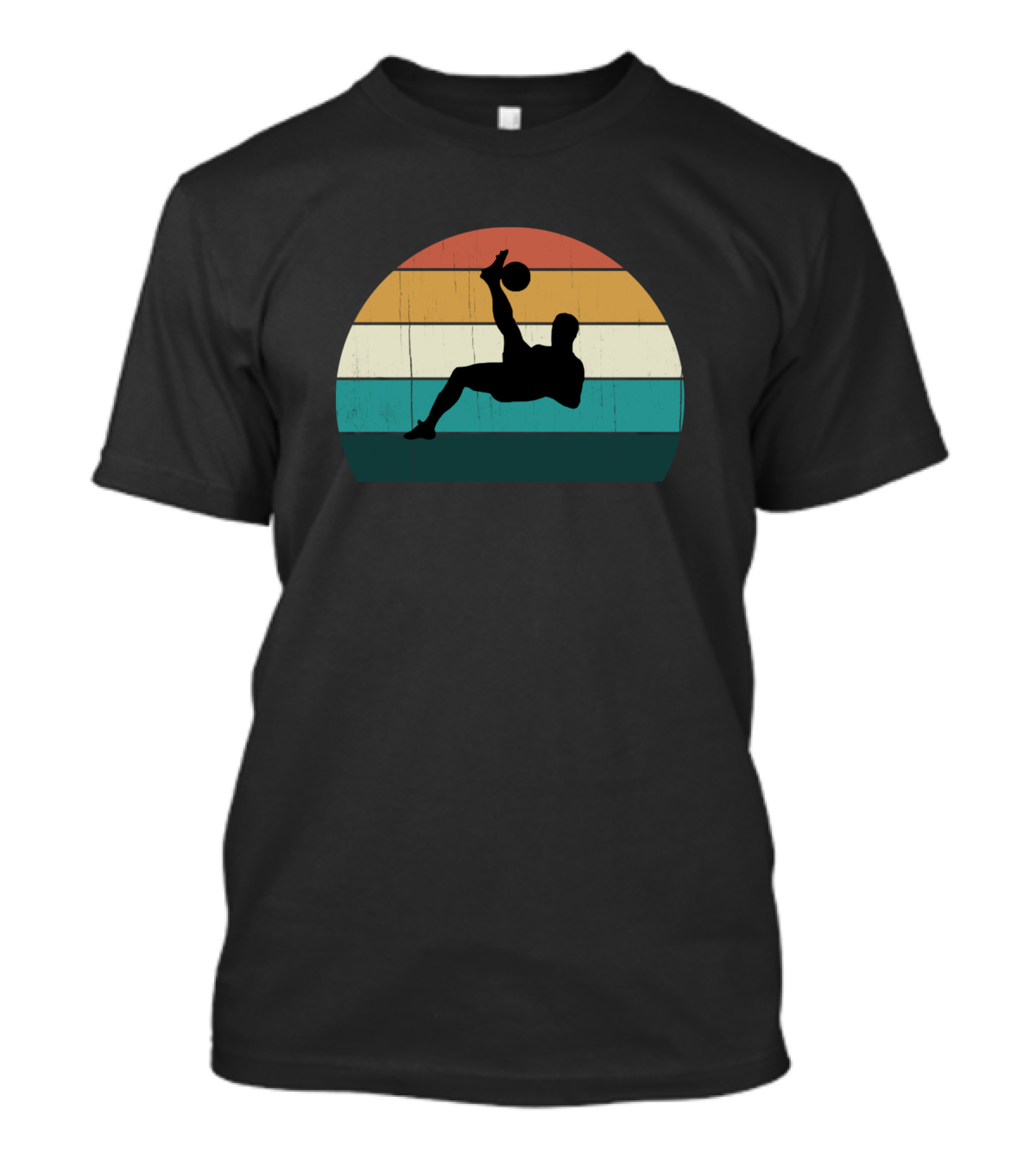 Retro Soccer Player Vintage Cross Scissor Kick Goa Silhouette Sunset T-Shirt