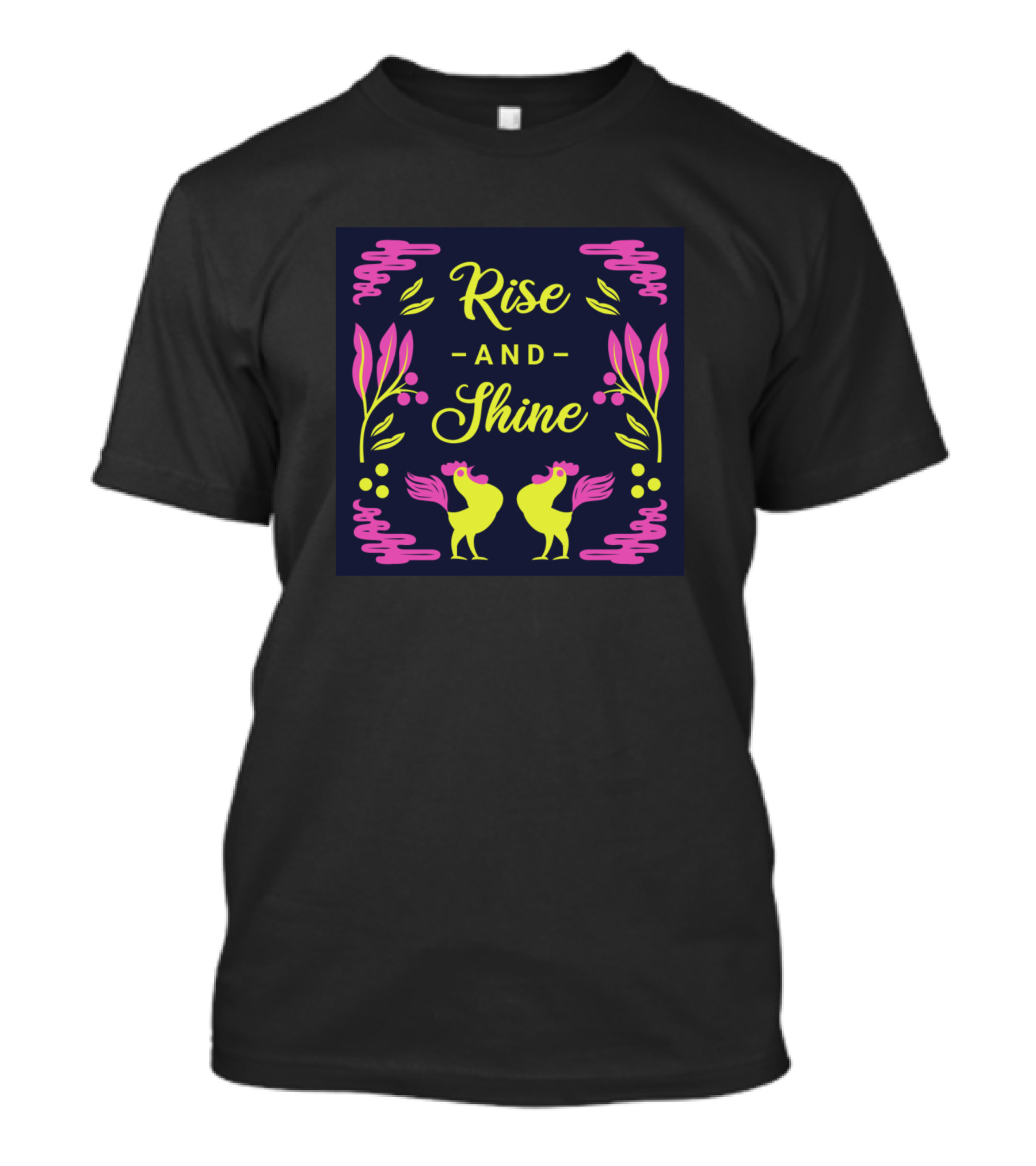 Rise And Shine Rooster Morning Motif With Colorful Floral Accents T-Shirt