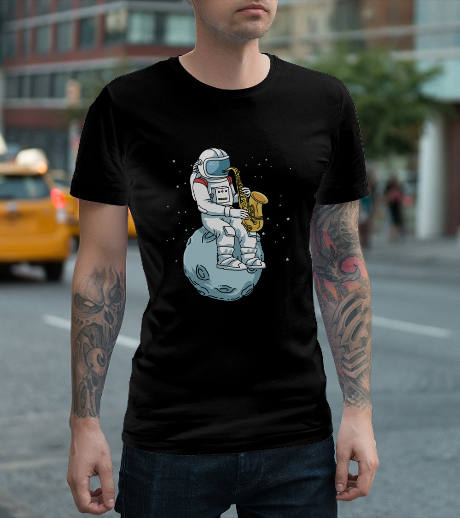 Astronaut Playing Saxophone On Moon Jazz Saxophonist Music Space T-Shirt