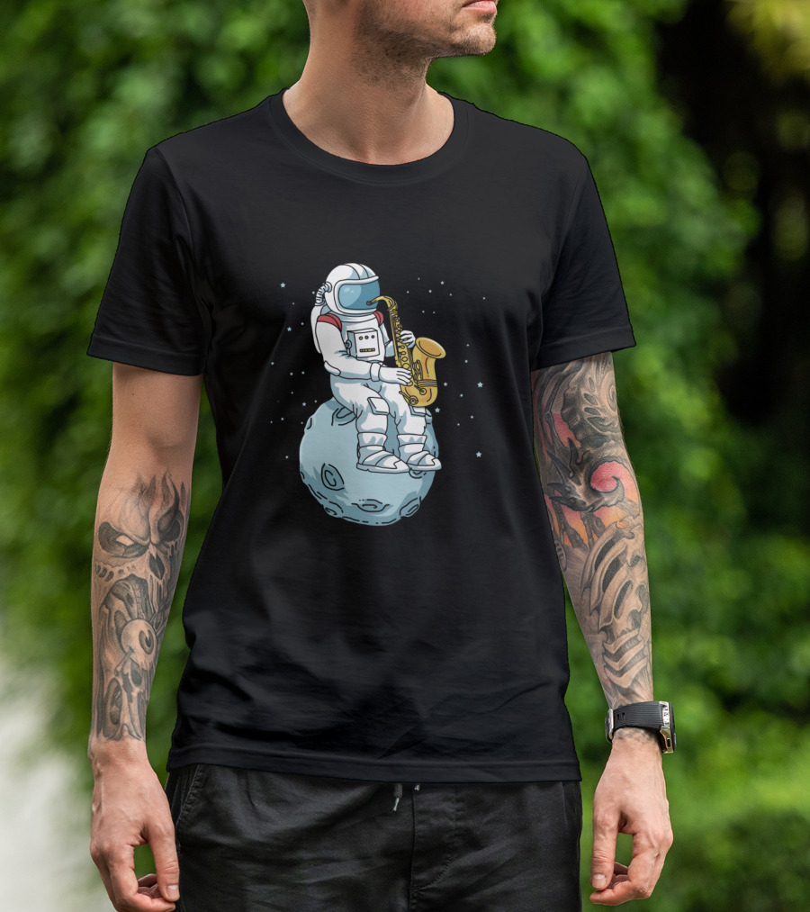 Astronaut Playing Saxophone On Moon Jazz Saxophonist Music Space T-Shirt