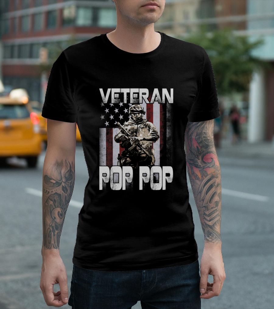 Veteran Pop Pop American Flag Soldier Patriotic T-Shirt