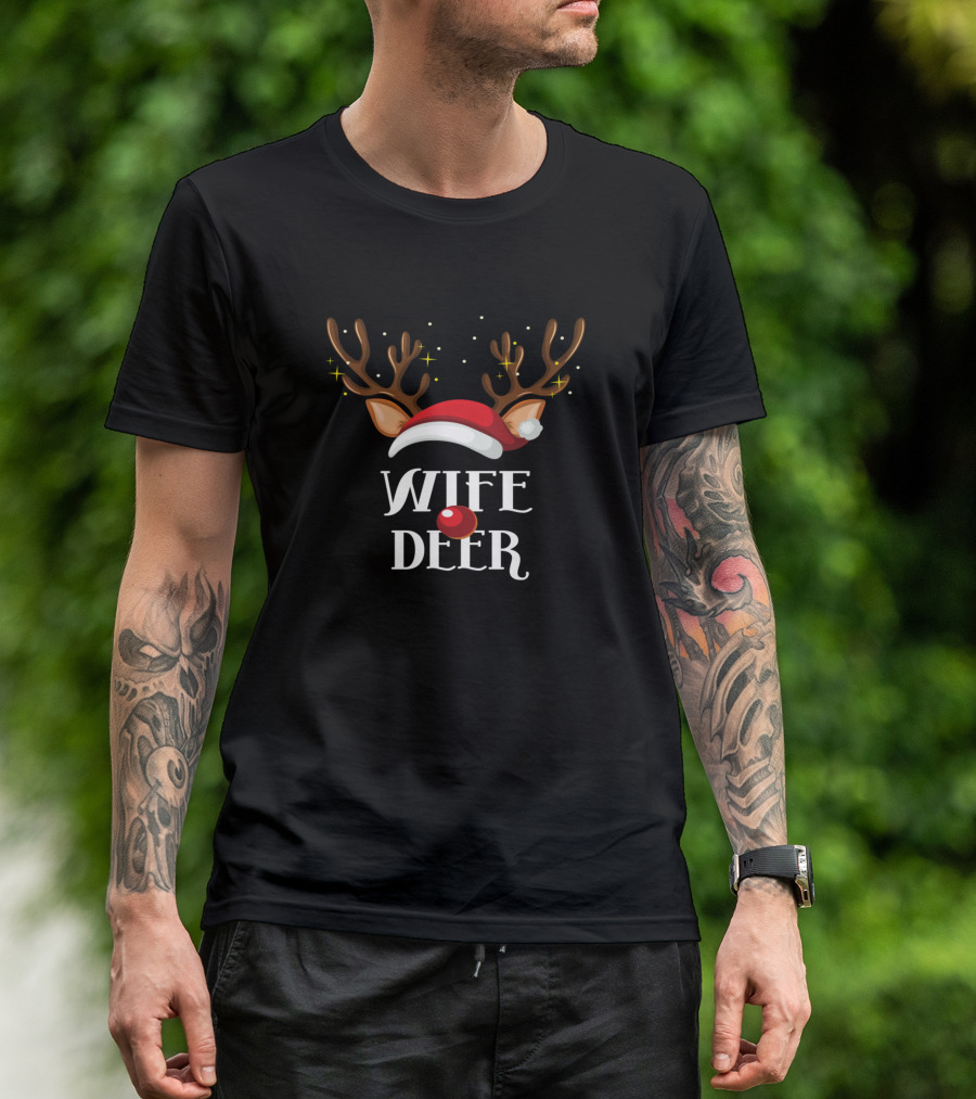 Wife Deer Reindeer Christmas Family Matching Party T-Shirt