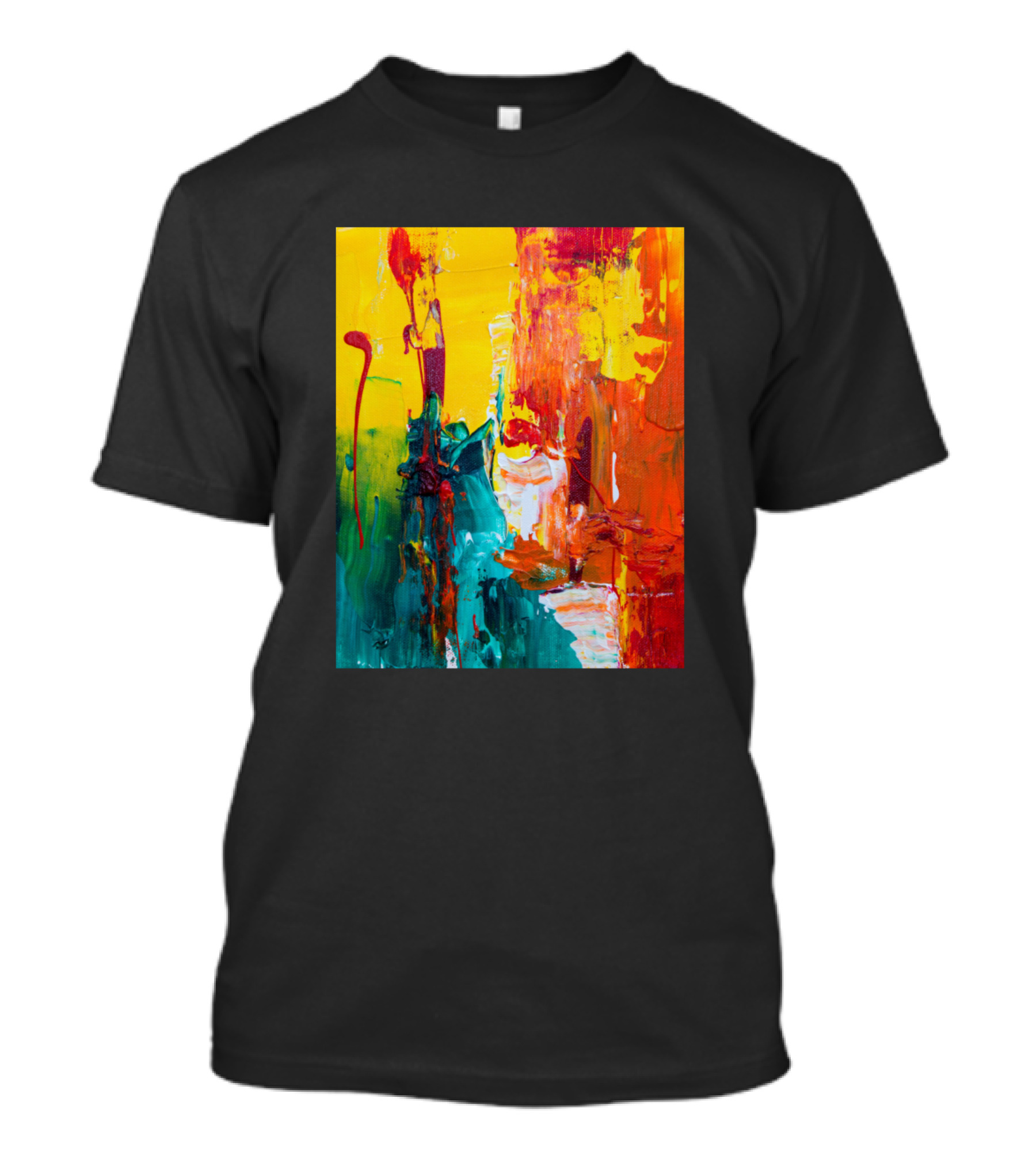 Astract Colorful Texture Painting In Red Yellow And Green T-Shirt