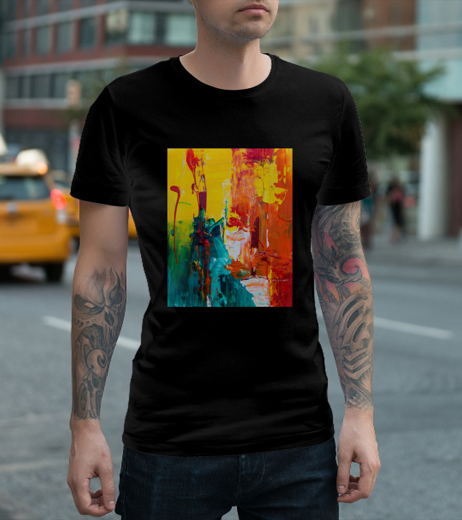 Astract Colorful Texture Painting In Red Yellow And Green T-Shirt