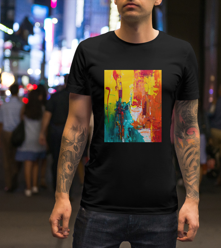 Astract Colorful Texture Painting In Red Yellow And Green T-Shirt