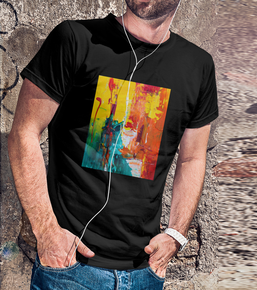 Astract Colorful Texture Painting In Red Yellow And Green T-Shirt