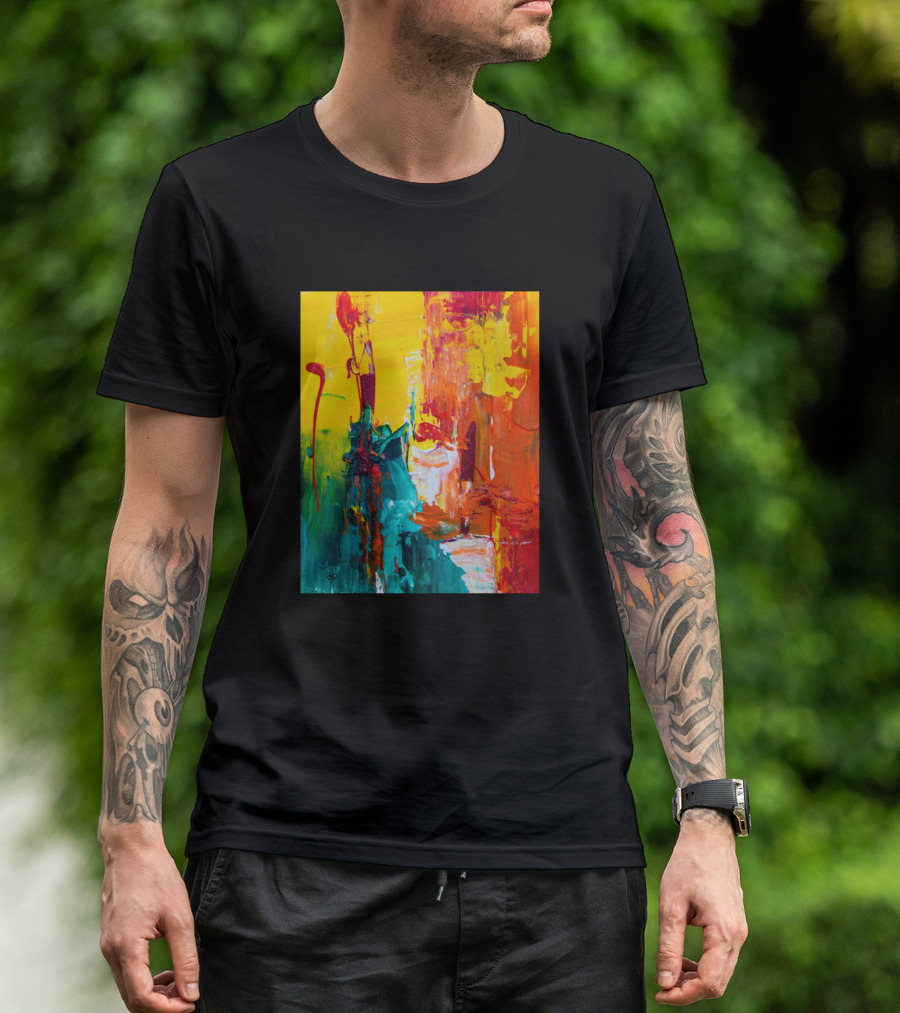 Astract Colorful Texture Painting In Red Yellow And Green T-Shirt