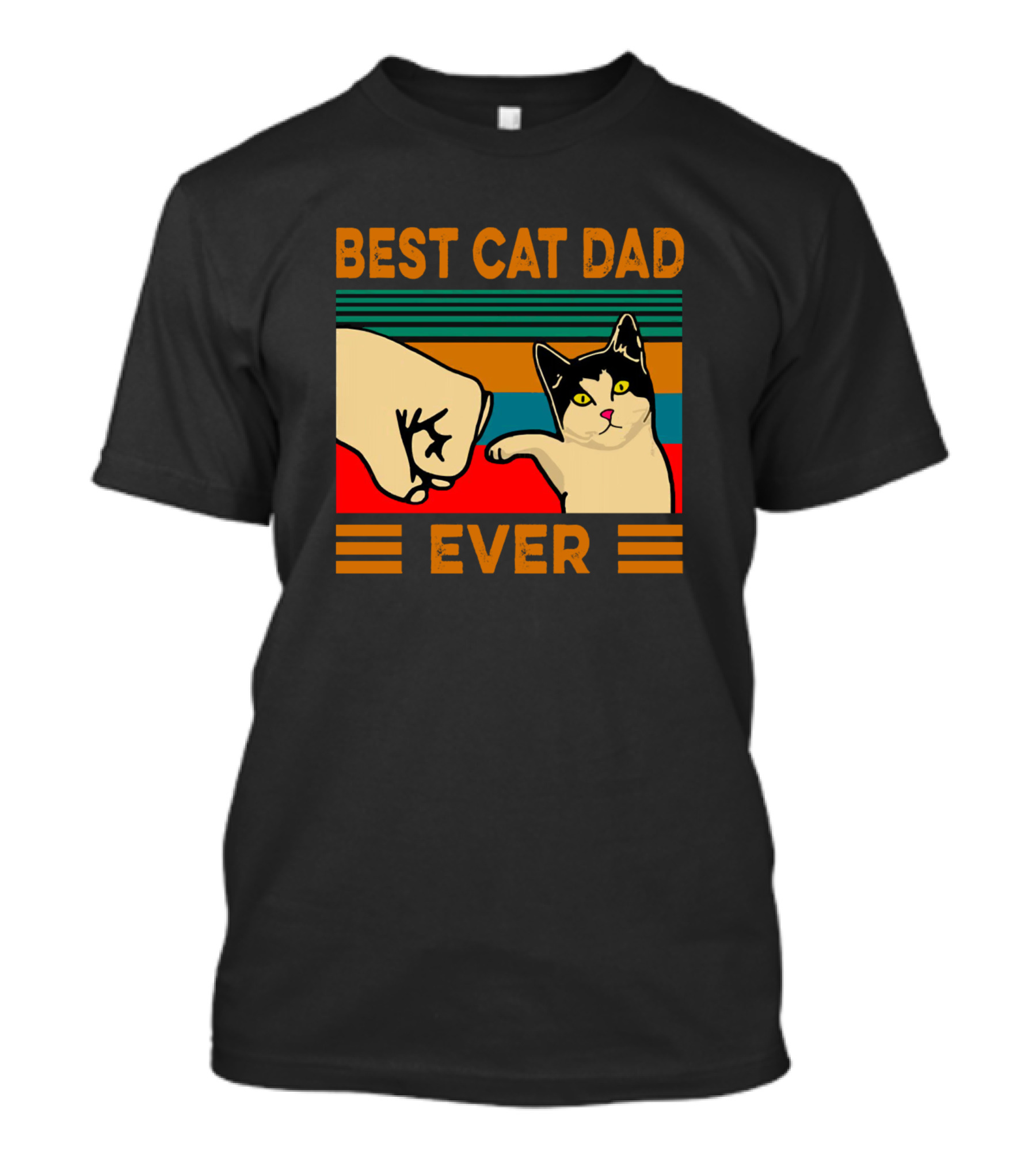 Best Cat Dad Fist Bump Ever Retro Stripes T-Shirt