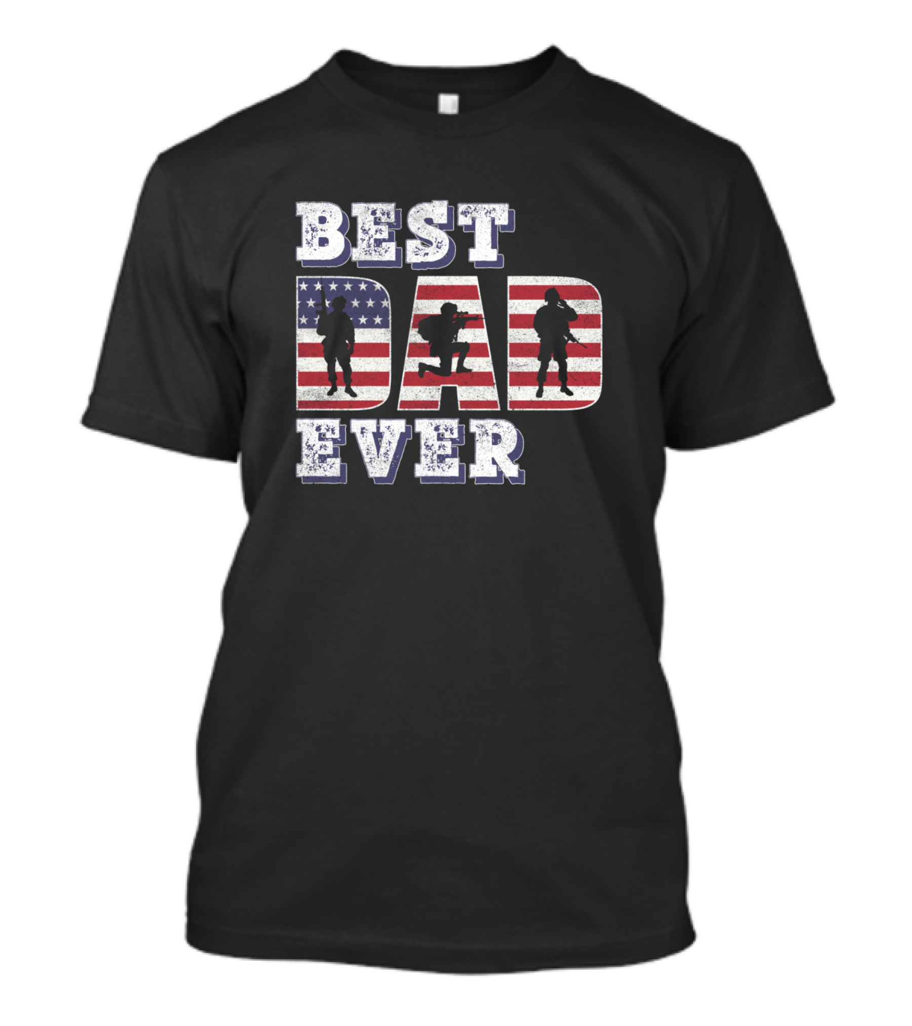 Best Dad Ever American Flag Patriot Veteran USA Silhouette Soldiers T-Shirt