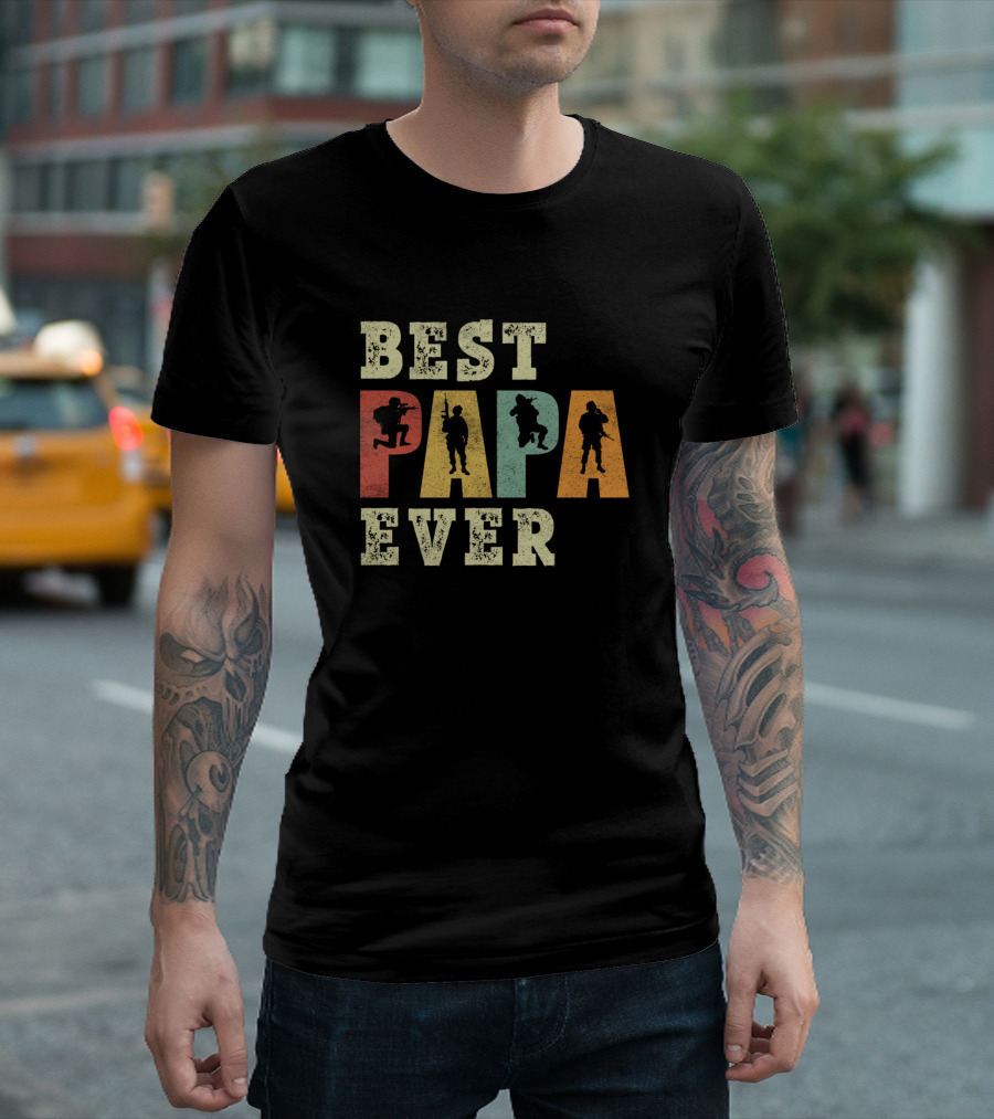 Best Papa Ever Vintage Army Veteran USA Military Icons T-Shirt