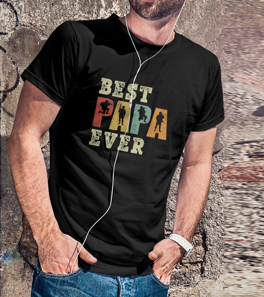 Best Papa Ever Vintage Army Veteran USA Military Icons T-Shirt