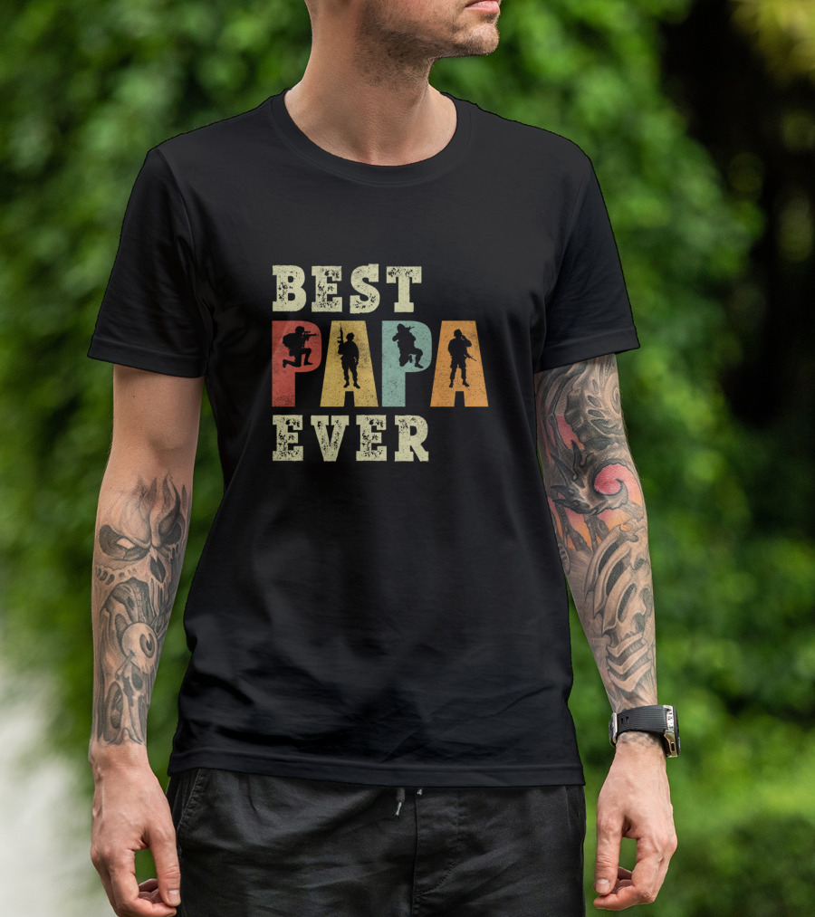 Best Papa Ever Vintage Army Veteran USA Military Icons T-Shirt
