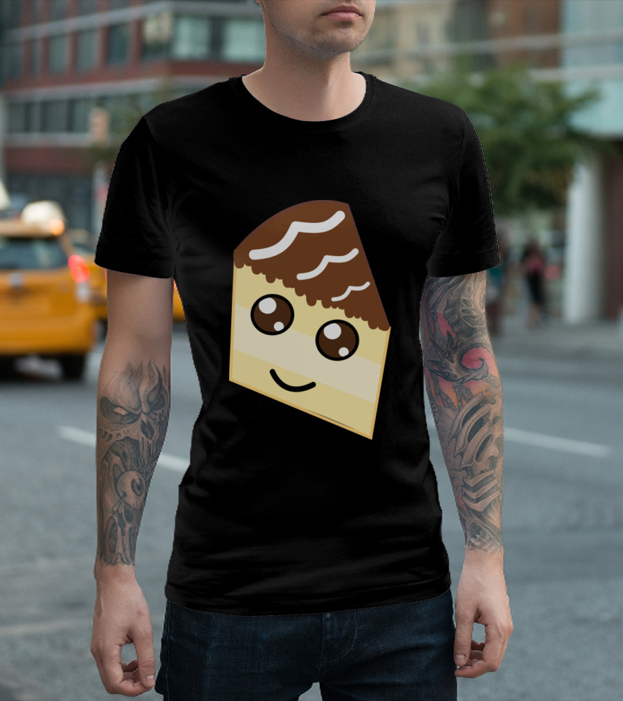 Boston Cream Pie Cute Cartoon Slice with Chocolate Topping and Happy Face T-Shirt