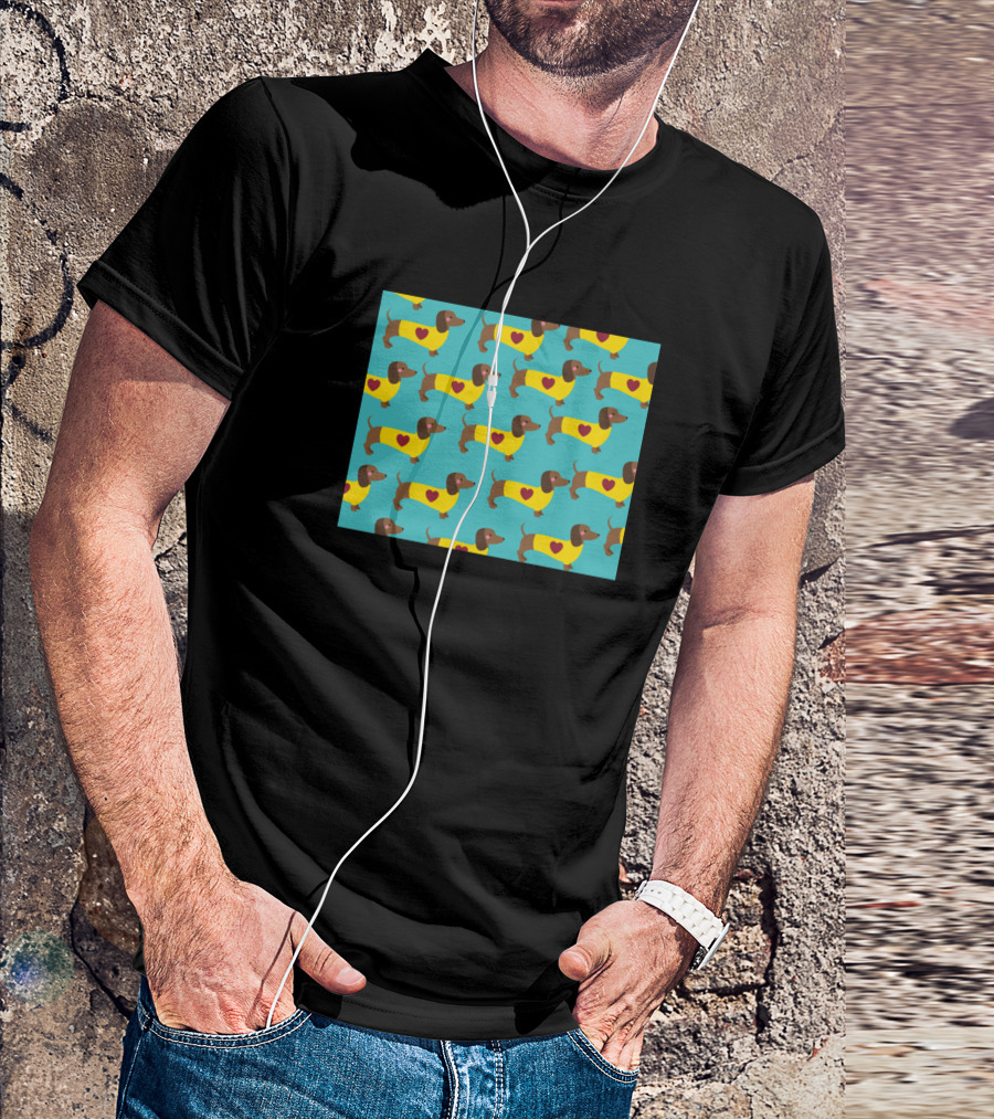 Dachshund Pattern With Heart Motif T-Shirt