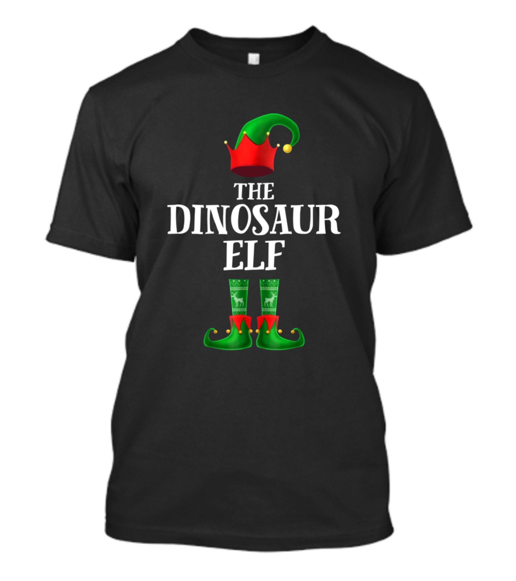 The Dinosaur Elf Matching Family Christmas Party Hat And Boots T-Shirt