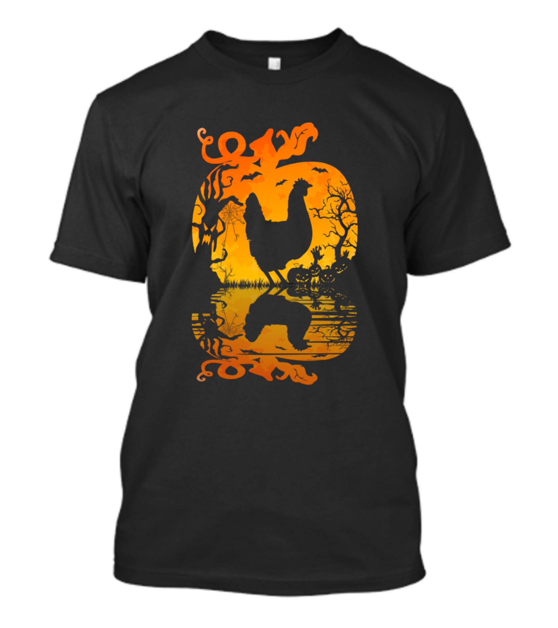 Funny Vintage Bigfoot Pumpkin Halloween Chicken Scene T-Shirt