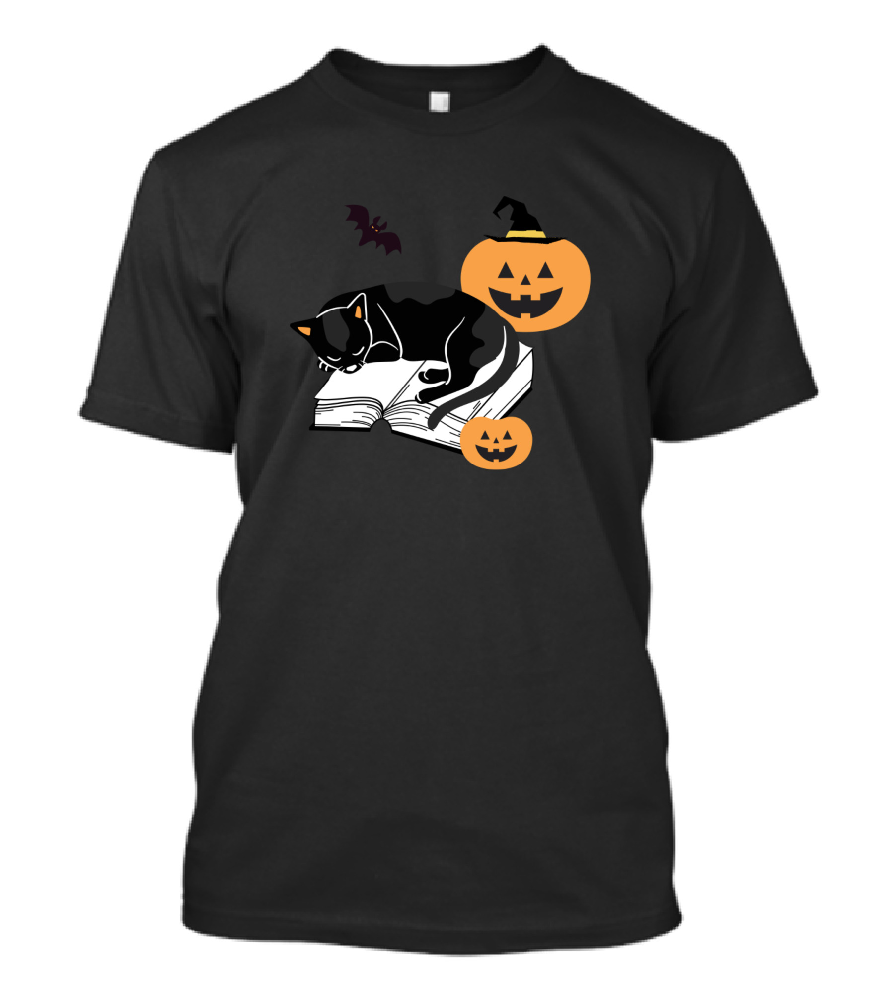Halloween Cats Books Pumpkins And Bat T-Shirt