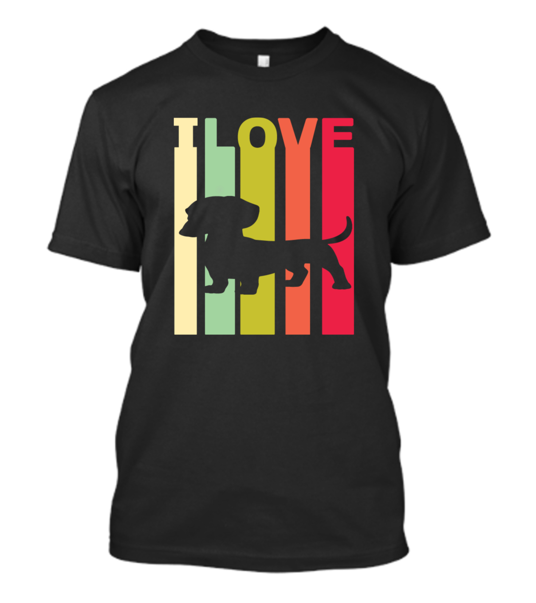 I Love Dachshund Silhouette With Colorful Vertical Bars T-Shirt