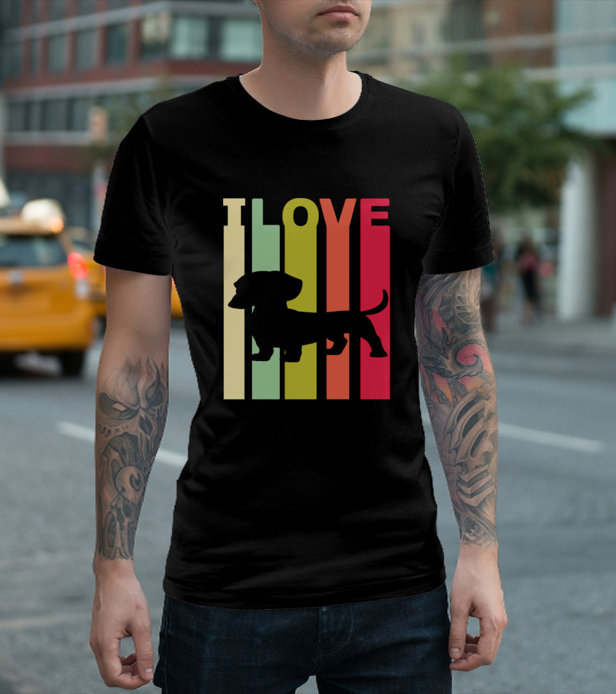 I Love Dachshund Silhouette With Colorful Vertical Bars T-Shirt