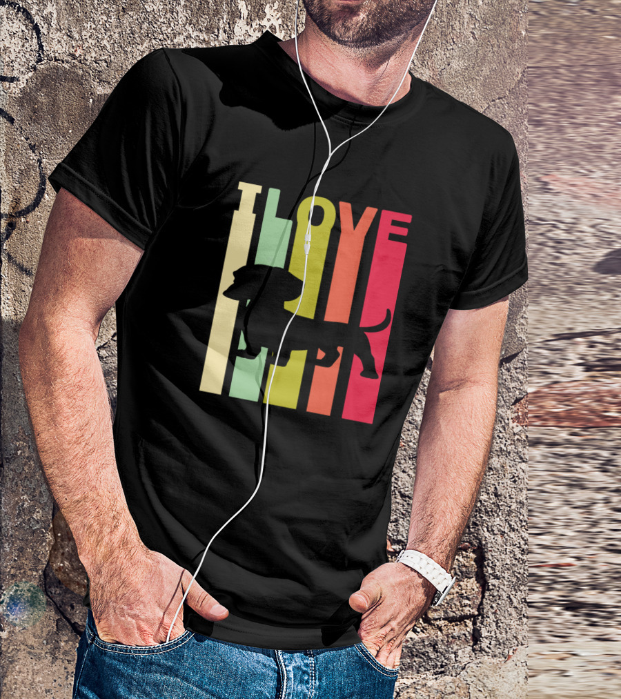 I Love Dachshund Silhouette With Colorful Vertical Bars T-Shirt