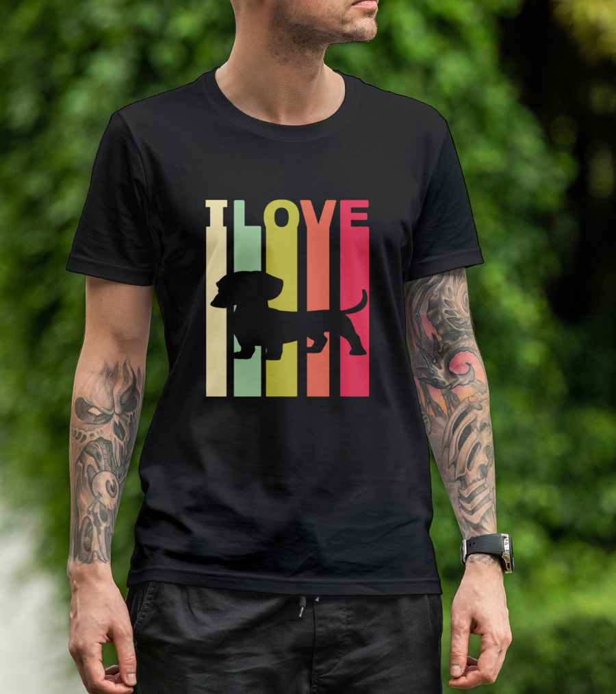 I Love Dachshund Silhouette With Colorful Vertical Bars T-Shirt