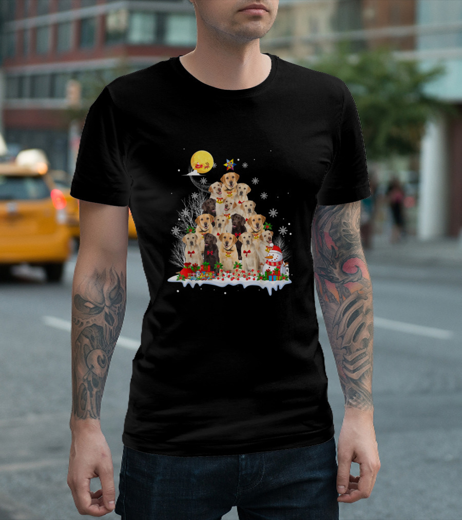 Labrador Dog Christmas Tree Reindeer Santa Moon Pine Snowman T-Shirt