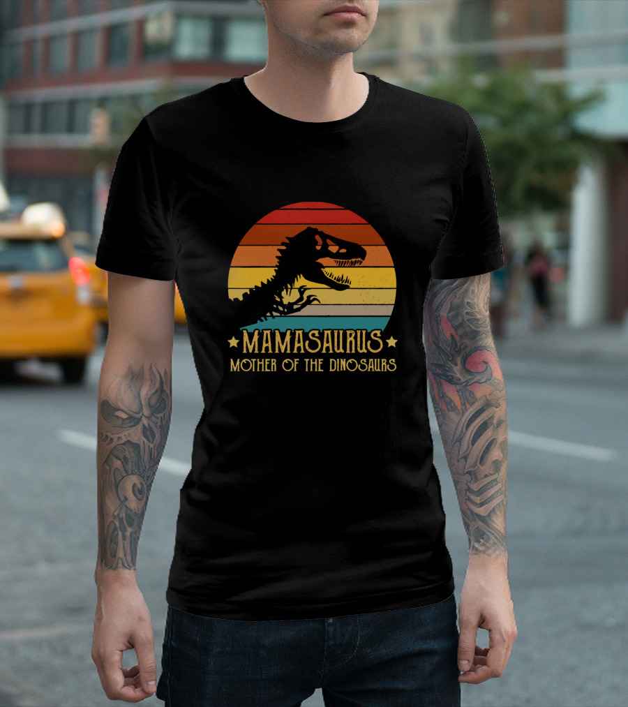 Mamasaurus Mother Of The Dinosaurs Retro Sunset T-Rex T-Shirt