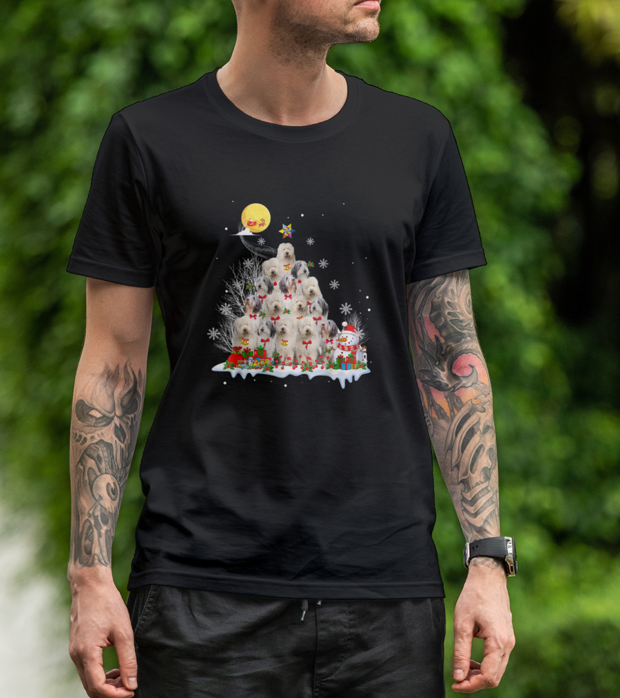 Old English Sheepdog Christmas Tree Reindeer Santa Snowman Pine T-Shirt