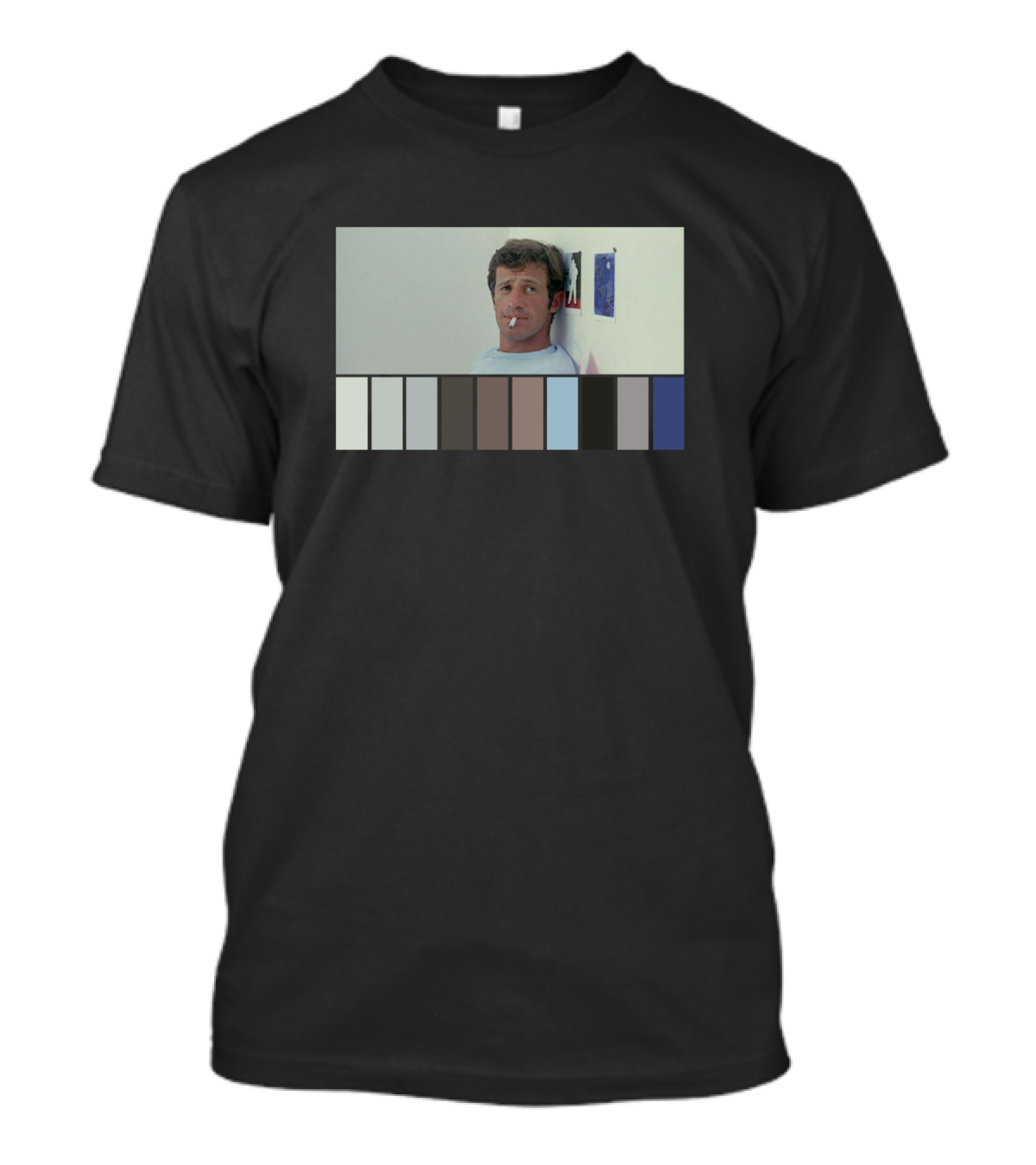 Jean-Paul Belmondo Pierrot Le Fou Film Scene With Color Palette T-Shirt