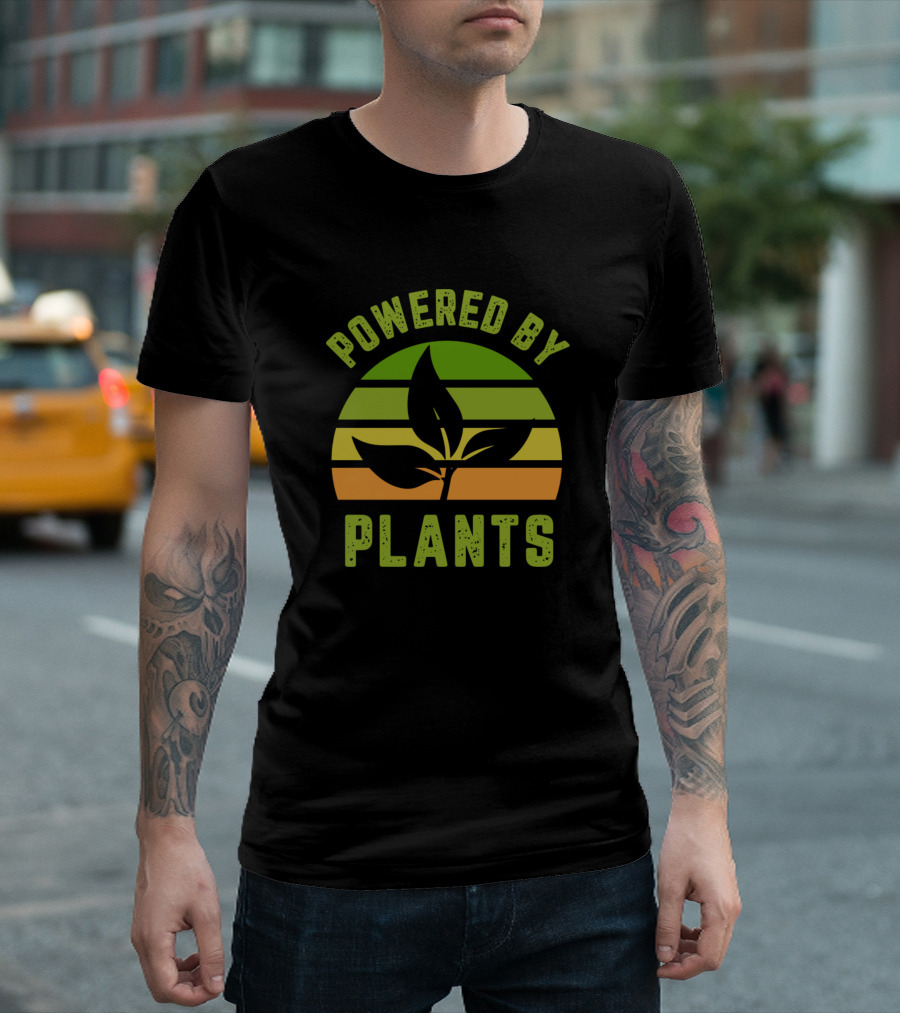 Powered By Plants Green Leaf Sunset Stripes T-Shirt