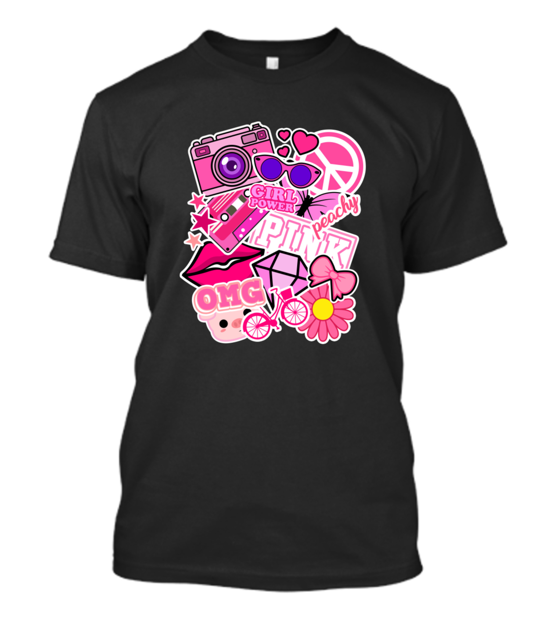 Girl Power OMG Pink Peachy Retro Pop Culture Mashup T-Shirt