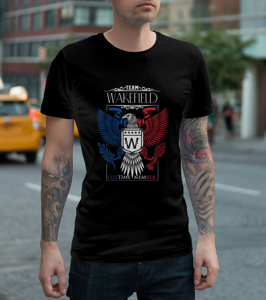 Team Wakefield Lifetime Member W Shield Eagle Red Blue Wings T-Shirt
