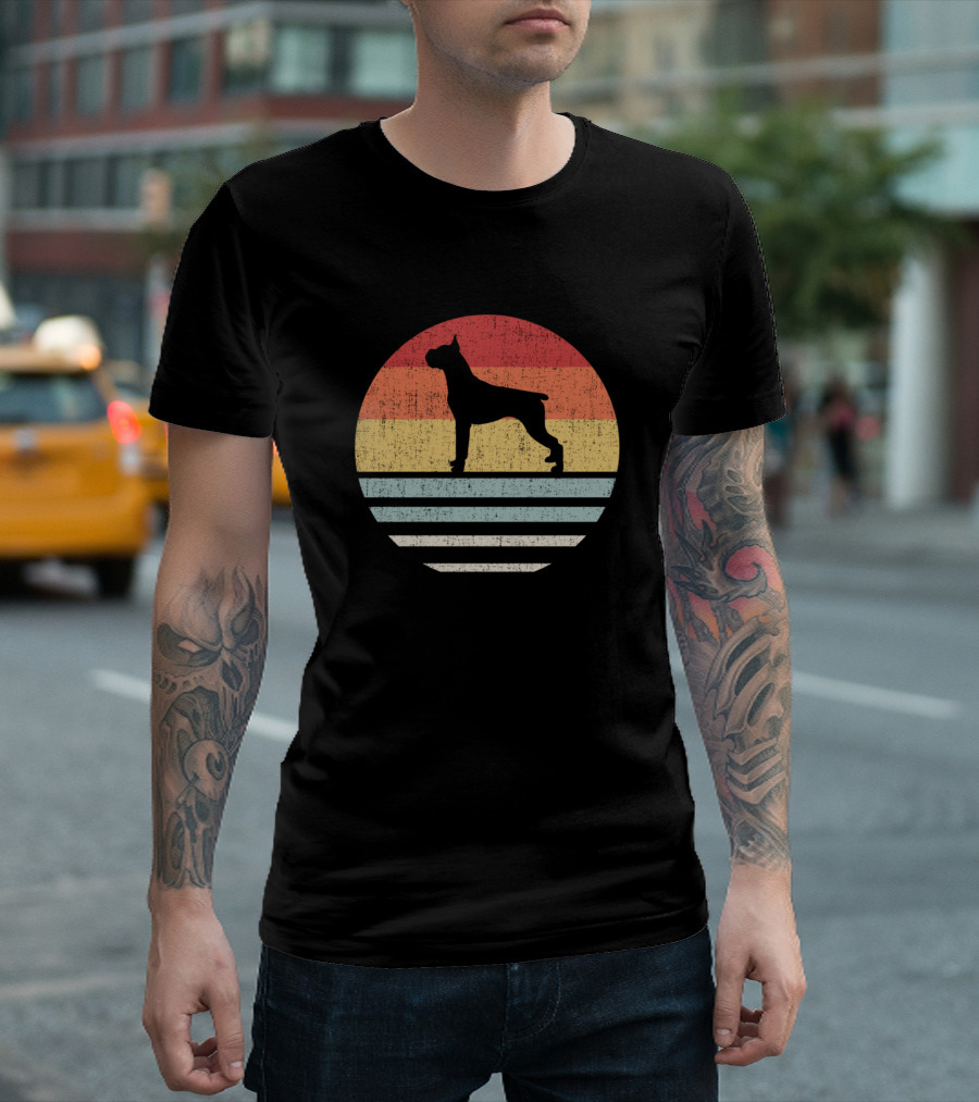 Vintage Boxer Dog Retro Stripes Mom And Dad T-Shirt