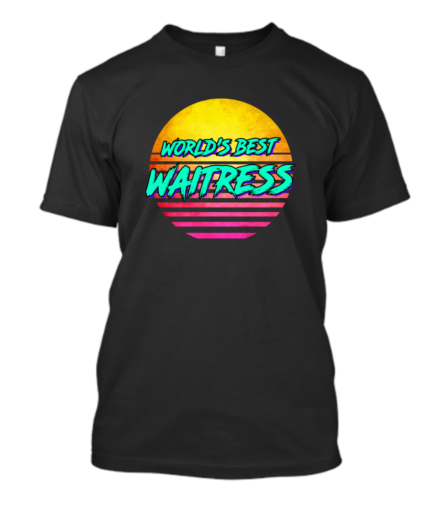 World's Best Waitress Retro Sunset Stripes T-Shirt