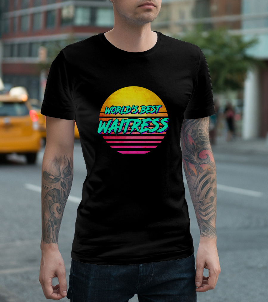 World's Best Waitress Retro Sunset Stripes T-Shirt