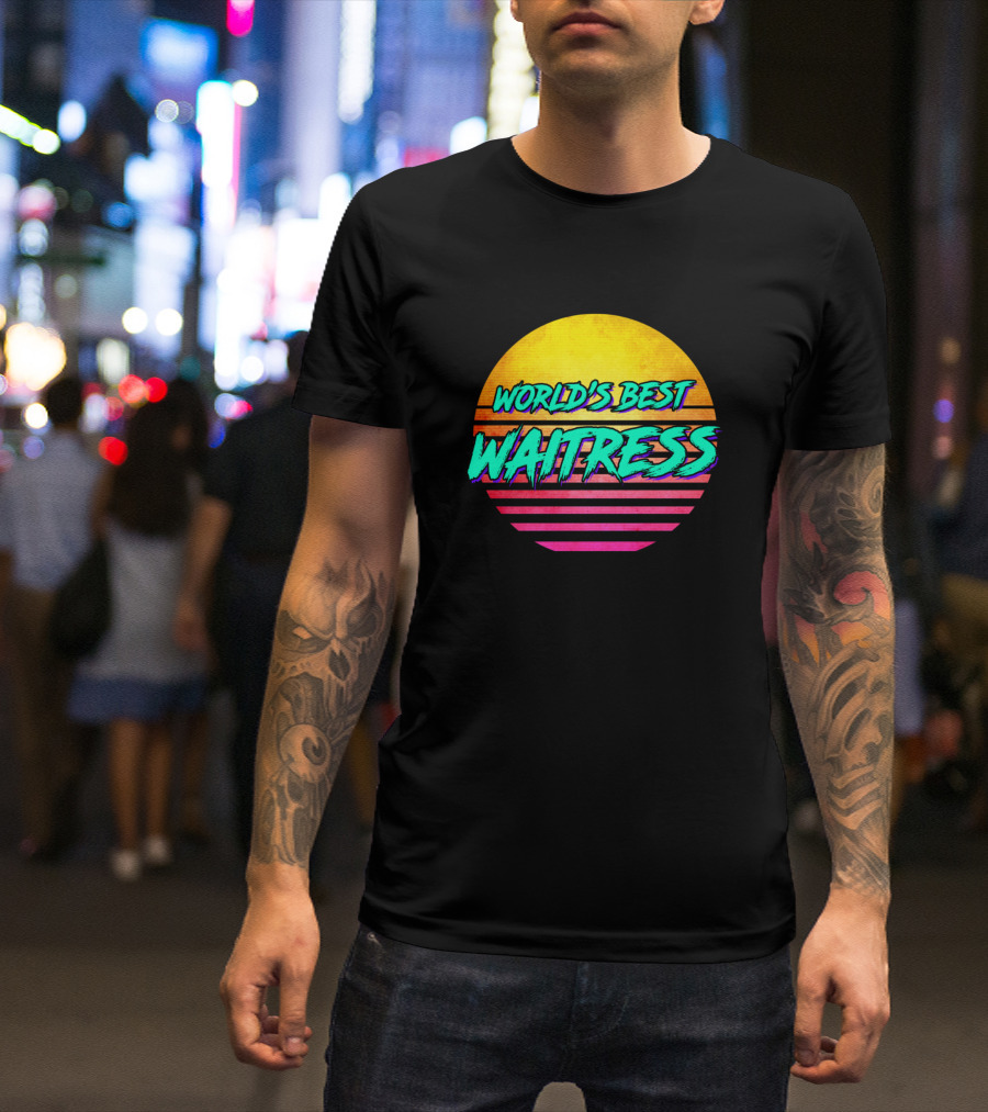 World's Best Waitress Retro Sunset Stripes T-Shirt