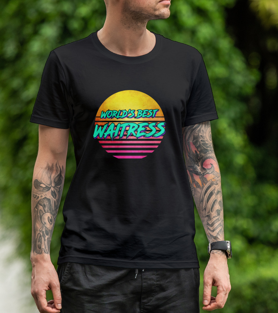 World's Best Waitress Retro Sunset Stripes T-Shirt