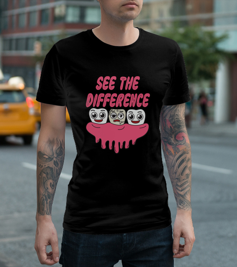 See The Difference Funny Cartoon Tooth Faces Expressions T-Shirt