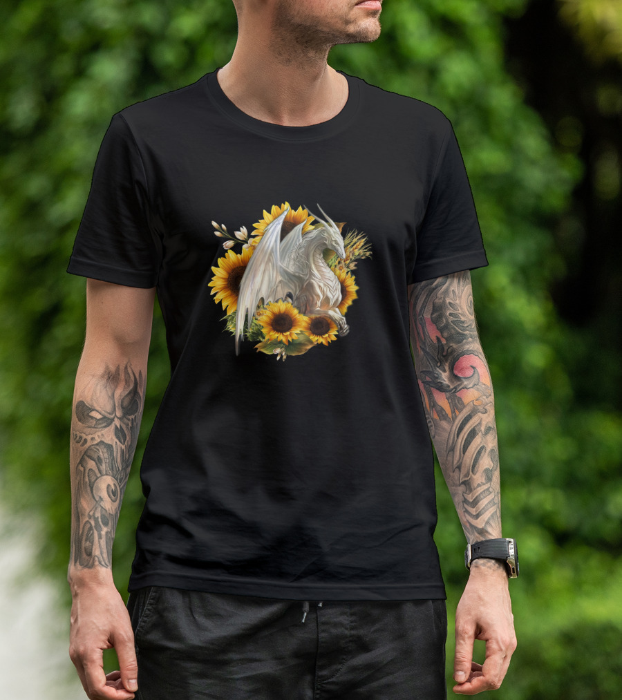 Sunflower Dragon Amongst Blooms T-Shirt